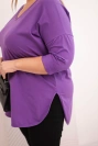 Women's Plus Size cotton blouse with a V-neck and rolled sleeves purple