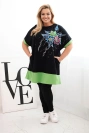 Zelená dámska tunika Plus Size s kvetinovým vzorom a ozdobnými perličkami