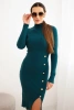Damenkleid mit Rippenmuster, Stehkragen und dekorativen Knöpfen, meergrün