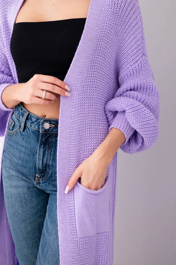 Sweter długi kardigan jasny fioletowy