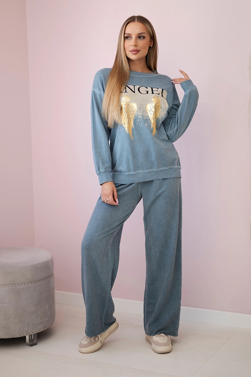 Komplet bawełniany dekatyzowany Angel bluza + spodnie jeansowy zdjęcie 2