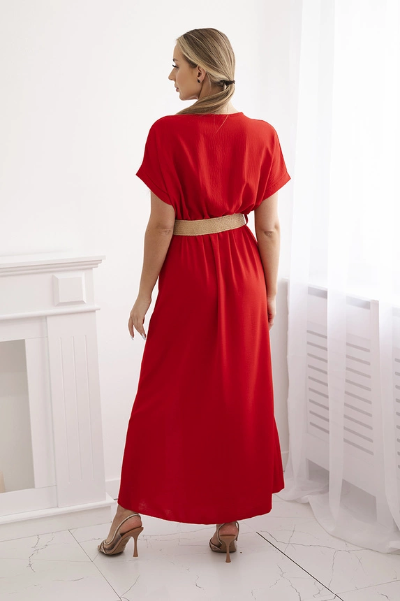 Long dress with a decorative belt red