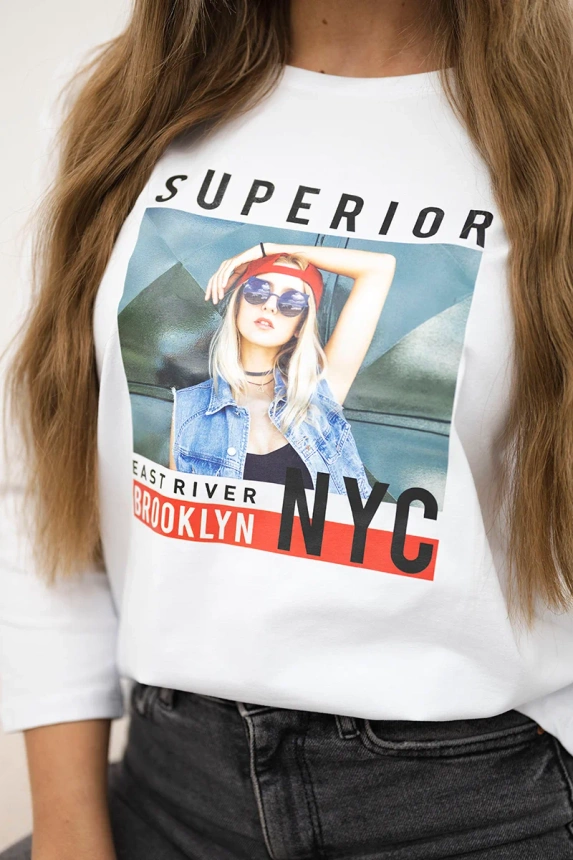 Superior bedruckte Bluse weiß