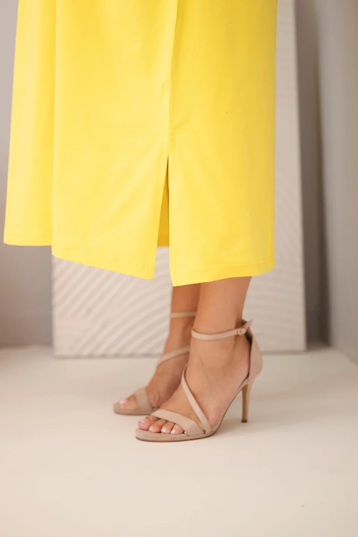 Dámske plus size bavlnené šaty s výstrihom do V žltá