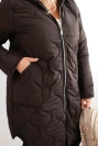 Kurtka damska Plus Size zimowa pikowana z kapturem brązowa