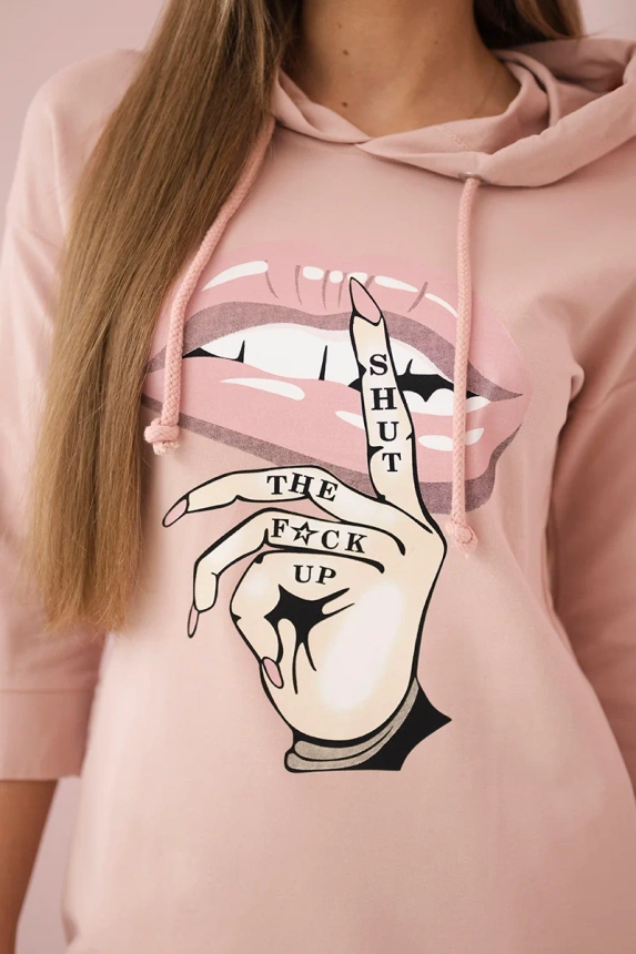 Kleid mit längerem Rücken und farbenfrohem Druck dunkelpuderrosa