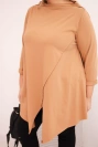 Women's Plus Size Cotton Asymmetric Blouse with Rolled Sleeves light camel