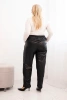 Spodnie damskie Plus Size ocieplane z ekoskóry z wysokim stanem czarne