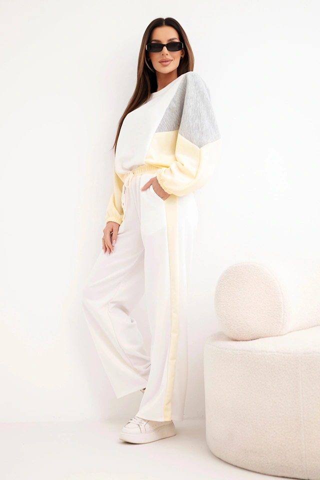 Damen-Set Butter mit lockerer Bluse und weit geschnittenen Hosen gelb