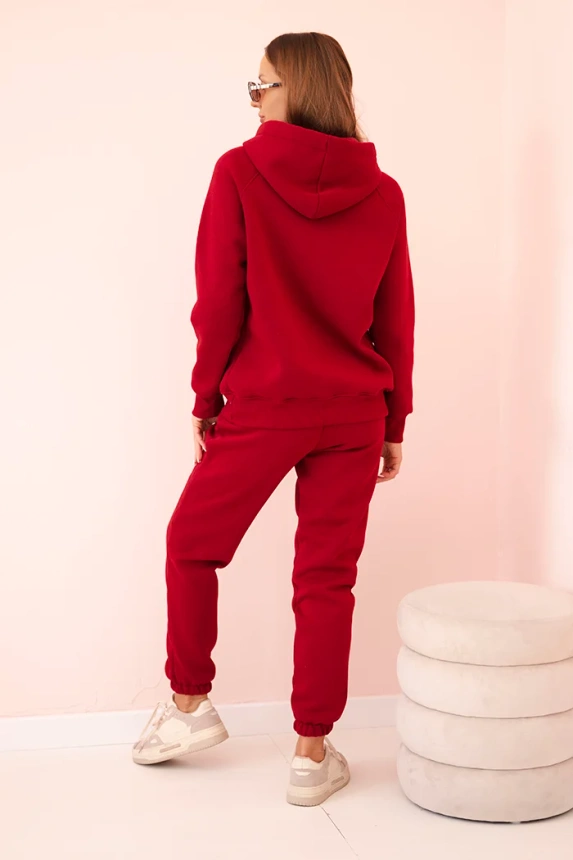 Komplet dámsky bavlnený zateplený s potlačou bordový