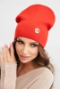 Women's ribbed cap made of modal and viscose with a decorative button red