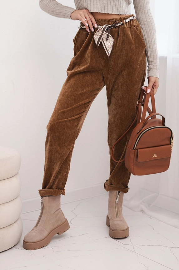 Women's viscose pants with a scarf belt camel