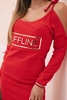 Damen Baumwollkleid mit offenen Schultern und dem Aufdruck OFFLINE rot