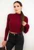 Women's ribbed dress with a turtleneck and decorative buttons burgundy