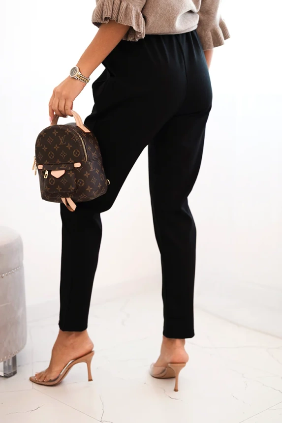 Damenhose aus Viskose mit Gürtel und schmalem Bein schwarz