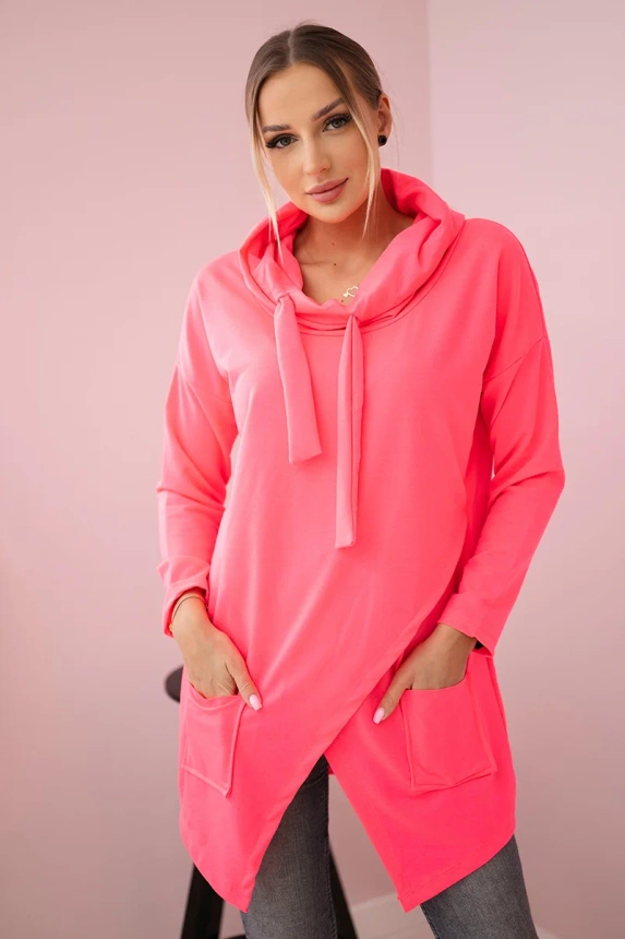 Туника с конвертом спереди Oversize розовый неон
