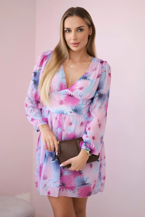 Luftiges Kleid mit floralem Motiv blau