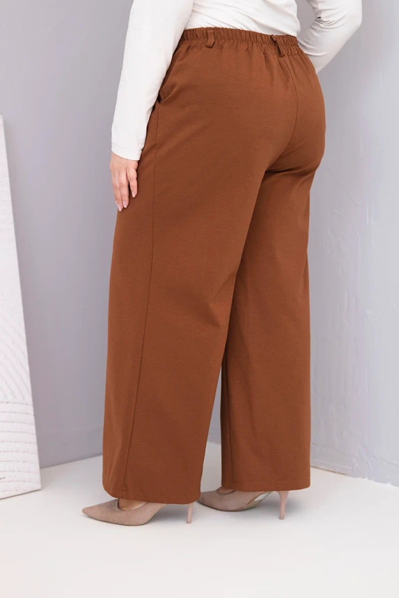 Plus Size women's pants with wide legs and high waist dark camel