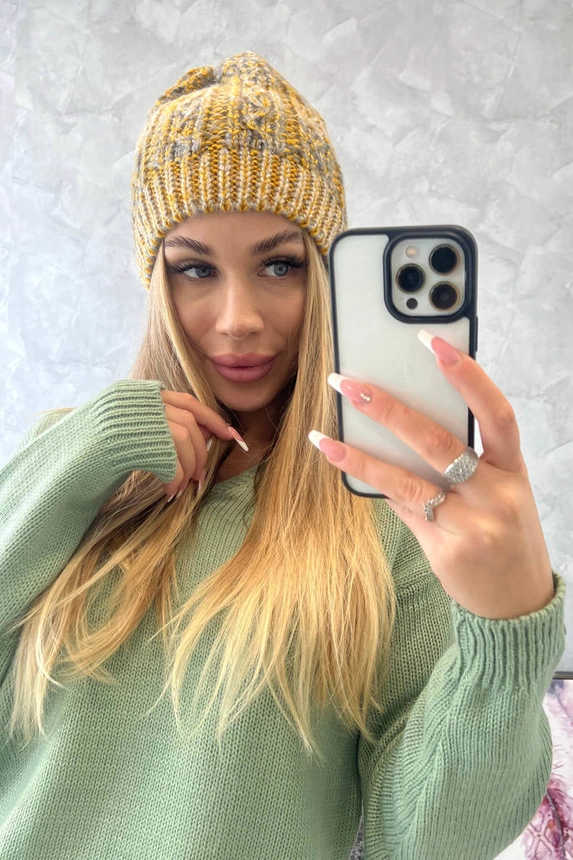 Melisa vilnonė kepurė K241 mustard+grey