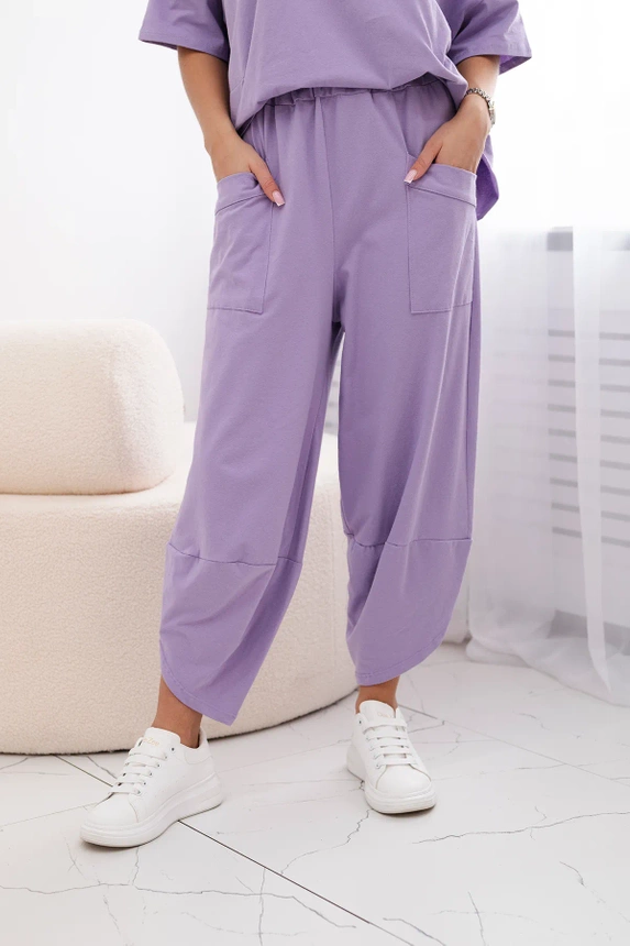 Cotton set blouse + trousers light purple