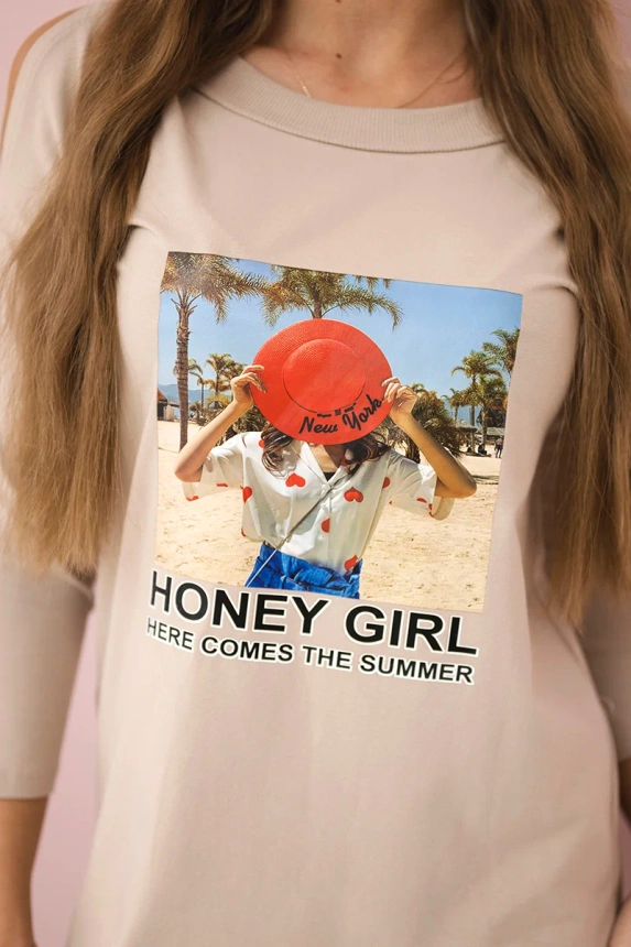 Dress with print Honey girl beige