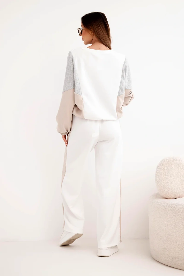 Damen-Set mit lockerer Bluse und Hose mit weitem Bein beige