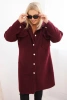 Plus Size women's coat with wool, buttoned, with pockets and collar, plum