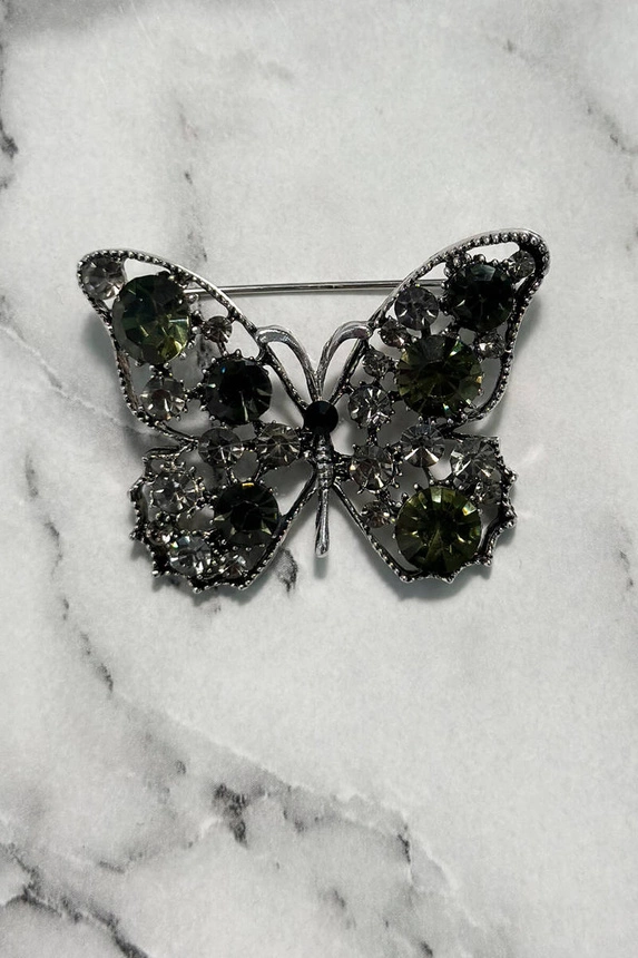 Brooch Butterfly A-2-21-7 green + silver