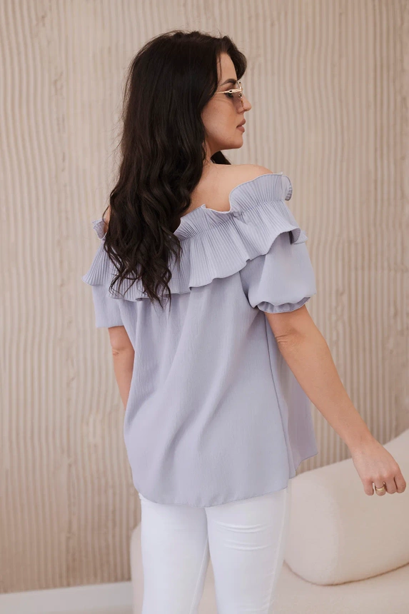 Spanish blouse with a decorative frill grey