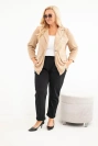 Moteriška švarkas Plus Size aksominis su atlapais ir kišenėmis ruda camelowa