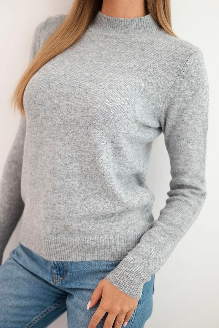 Women's sweater with a half-turtleneck made of soft knit gray