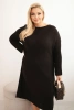 Moteriška megztinė suknelė Plus Size su moheru oversize su kišene ruda