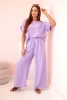 Women's viscose set with decorative flower and wide trousers - fuchsia light purple