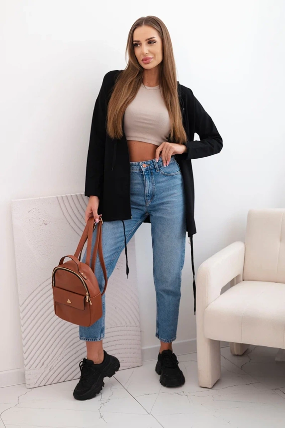 Dámská mikina s kapucí a šňůrkou dole černá