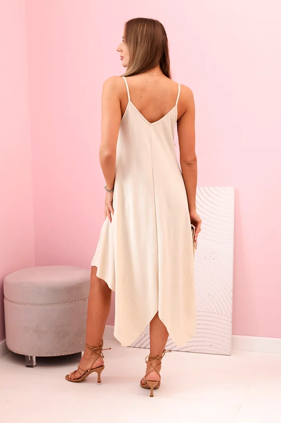 Women's dress with straps flared with an asymmetrical hem béžový