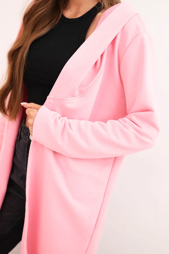 Women's cotton hooded cardigan with an extended front light pink