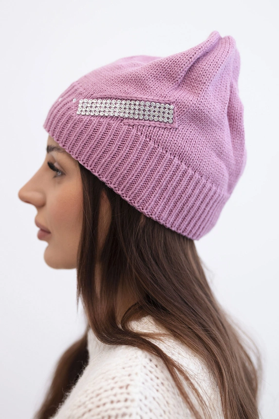 Women's wool winter hat with decorative crystals K399 black