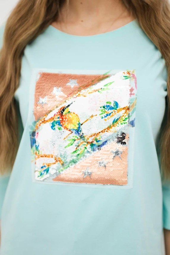 Blouse with graphics 3D Bird mint