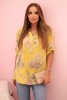 Women's cotton shirt with floral pattern and rolled up sleeves kiwi