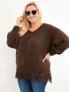 Damenpullover Plus Size mit Spitzenabschluss braun