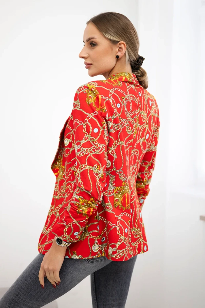 Cotton jacket with a colorful print red