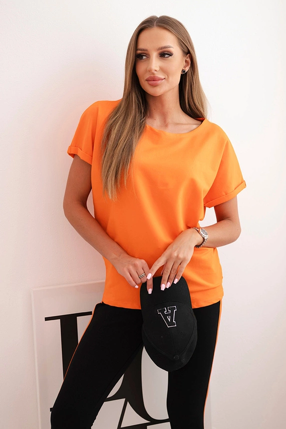 Women's cotton set with a blouse and leggings with a stripe orange
