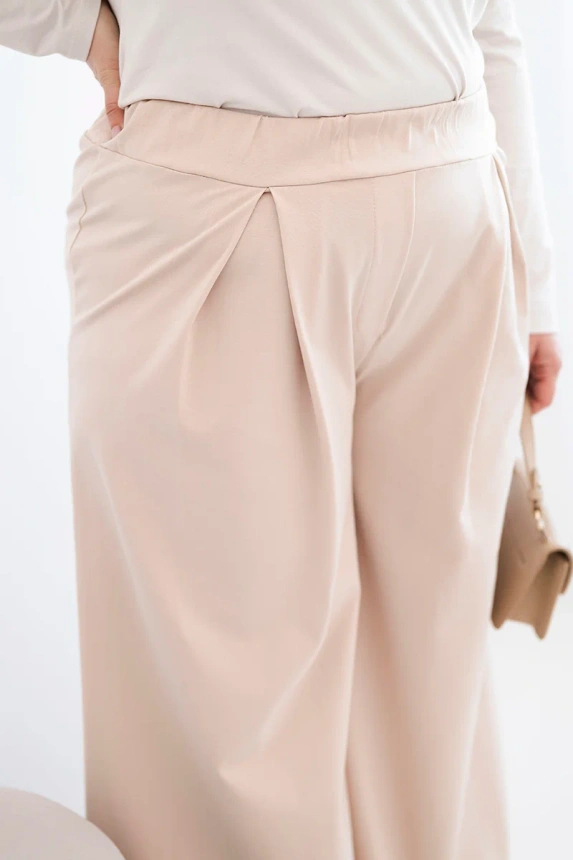 Plus Size women's pants with wide legs and pleats beige