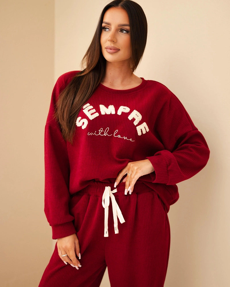Women's corduroy set with sweatshirt and jogger pants burgundy