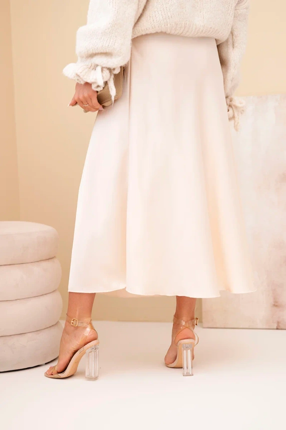 Women's flared viscose skirt light beige