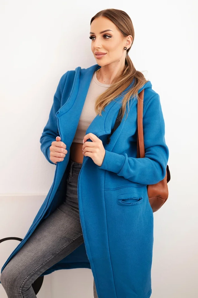 Narzutka ocieplana z kapturem jeansowa