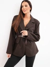 A jacket women's made of viscose with a belt and pockets brown
