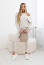 3-dielny set mikina + top + legíny béžová melanžová