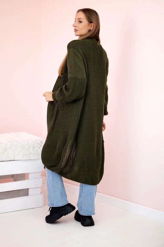 Langer Strickjacken-Pullover khaki