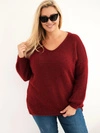Dámsky sveter Plus Size z vlnou s výstrihom do V bordový